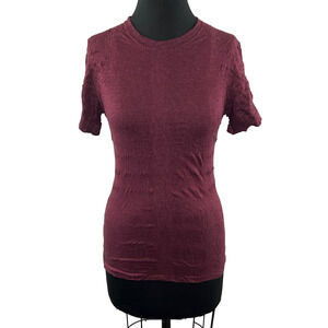 MUJI Scrunched Purple Burgundy Red Short Sleeve T Shirt Unique Top Size S Small